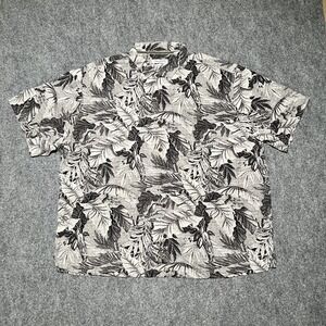 Tommy Bahama 100% Silk Hawaiian Floral Shirt Mens 3XLB Gray Camp Button Aloha